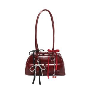 Classic Women'S Yk Bow Knot Strap Satchel Closure Double Handle Bag Pu Texture